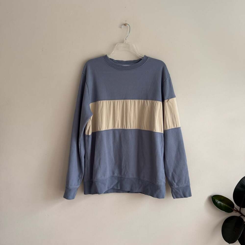 Dear Miler Color Block Sweatshirt Size M Blue Tan Nylon Cotton